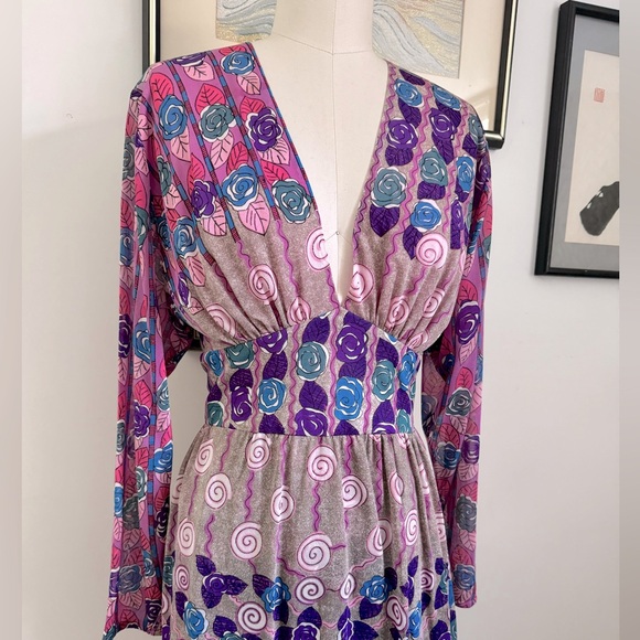 Vintage RARE Louis Feraud Floral Plunging Maxi Dress Size 40/S - Picture 4 of 6